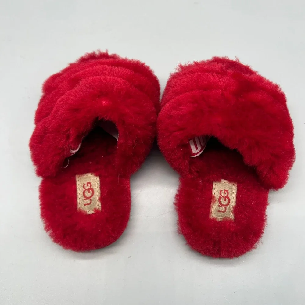 UGG Fluff Yeah Kids Red Sheepskin Slingback Slipper Slides 109857T‎ Sz 7 Toddler